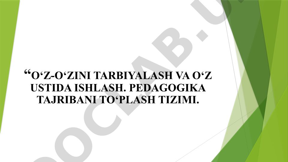 O‘z-o‘zini tarbiyalash va pedagogik tajribani to‘plash tizimi