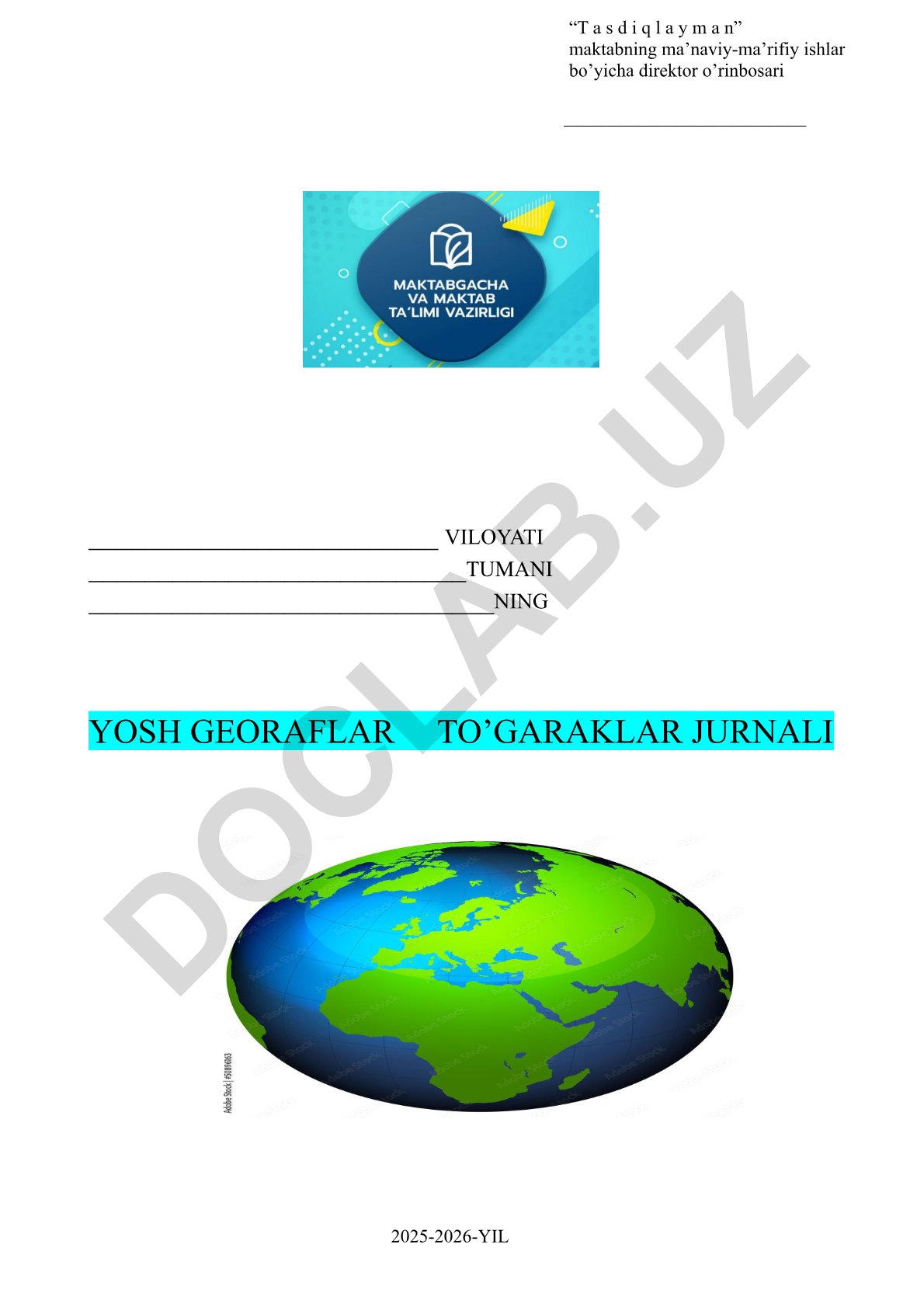 Yosh geograflar to'garaklari jurnali uchun mashg'ulot ish rejasi