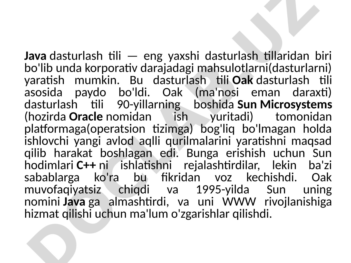 Java dasturlash tili tarixi va rivojlanishi