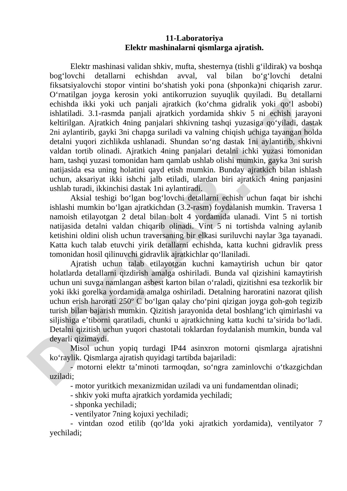 Elektr mashinalarni qismlarga ajratish