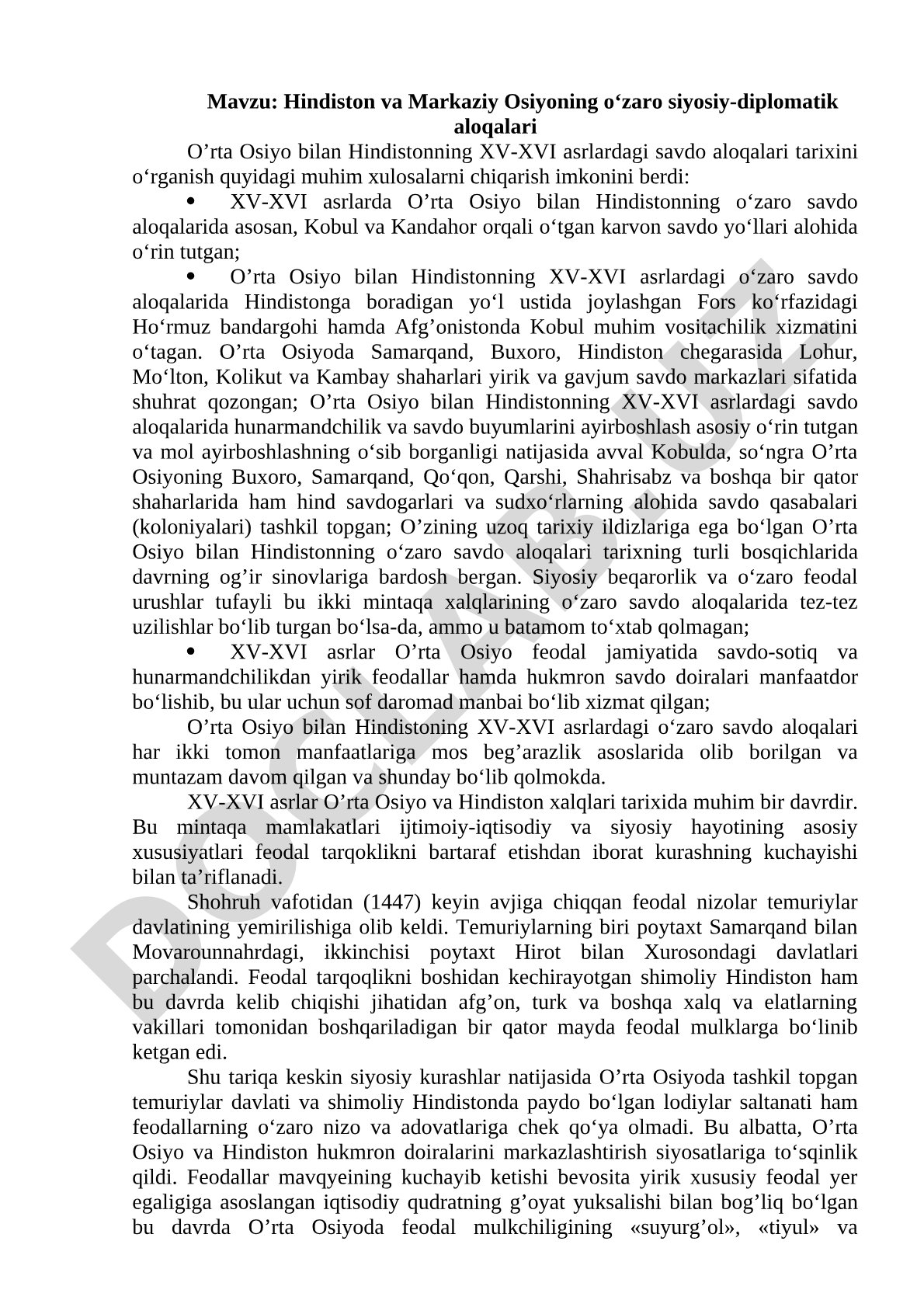 Hindiston va Markaziy Osiyoning o‘zaro siyosiy-diplomatik aloqalari
