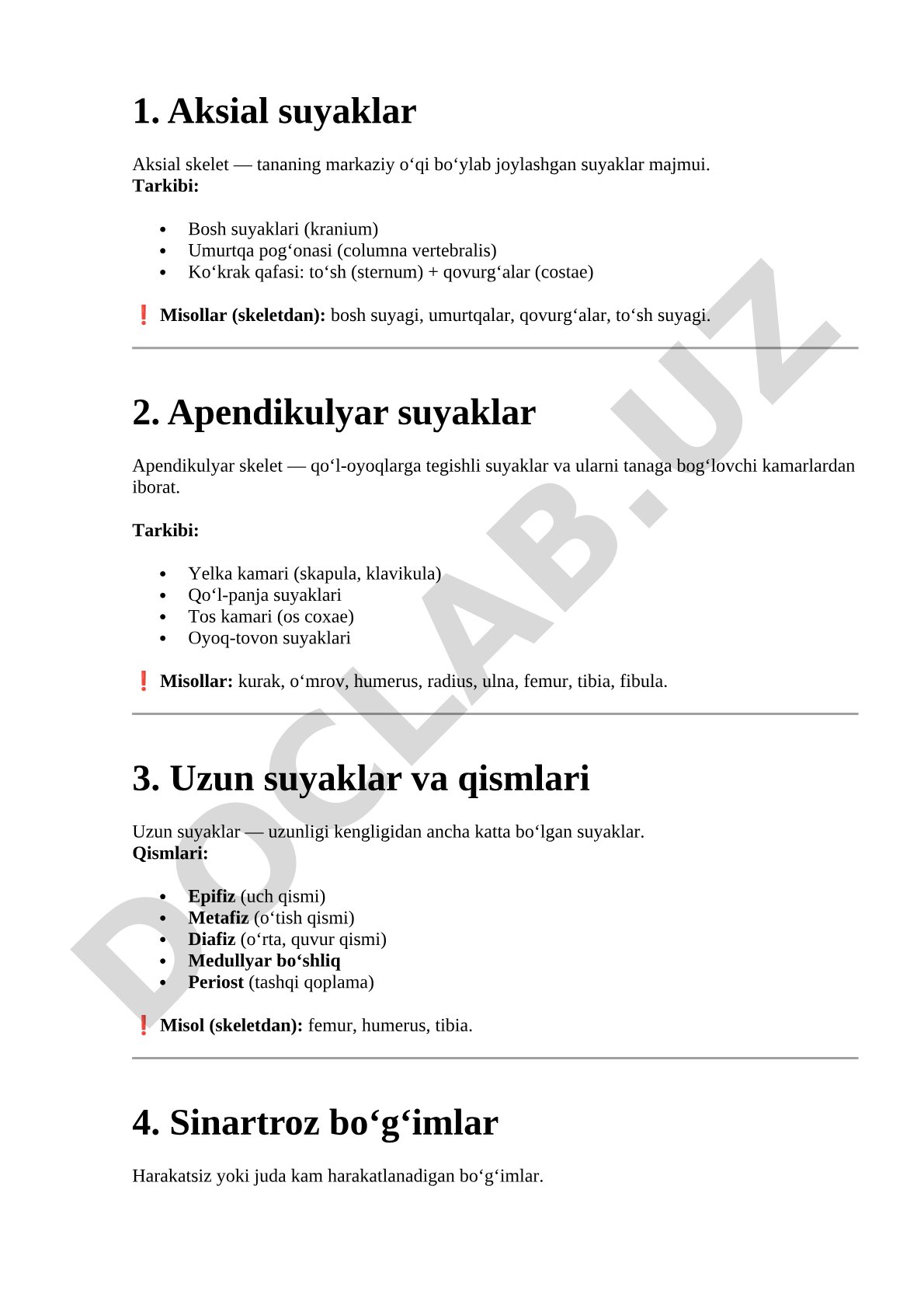 Suyaklar va bo'g'imlar turlari
