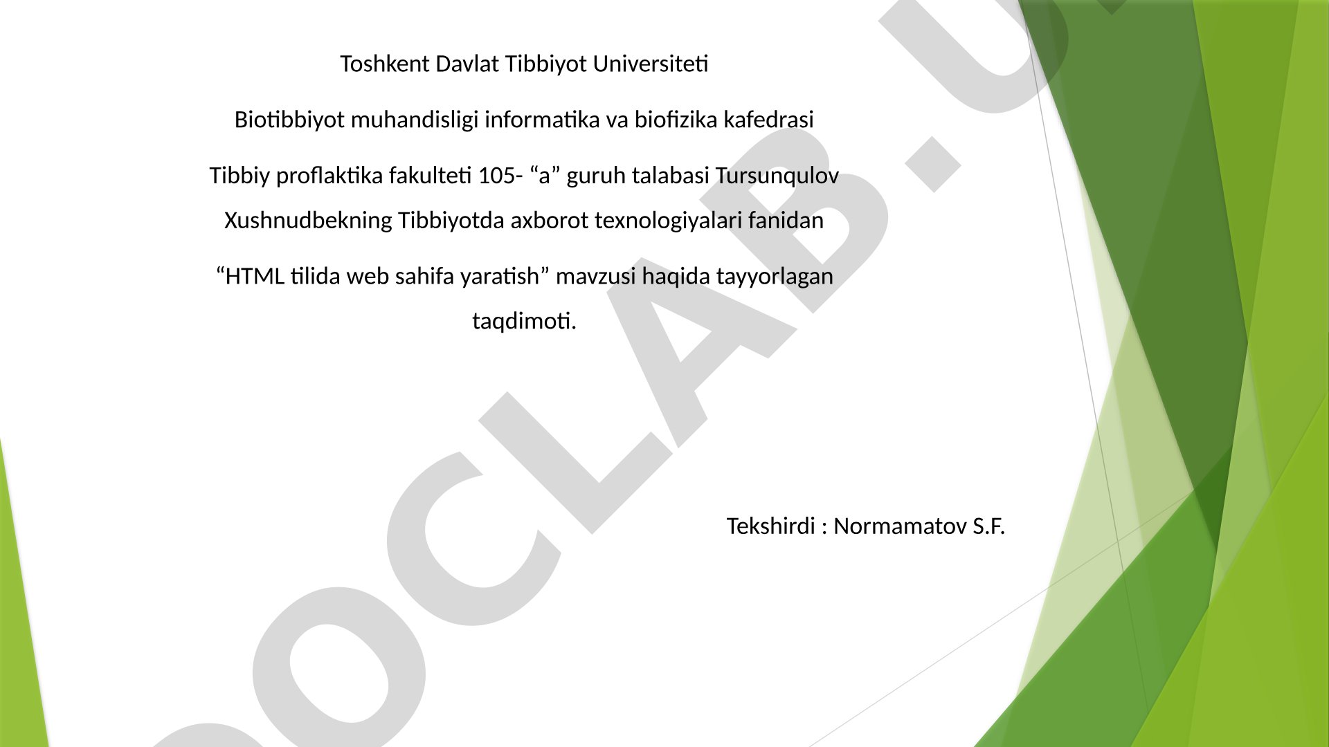 HTML tilida web sahifa yaratish