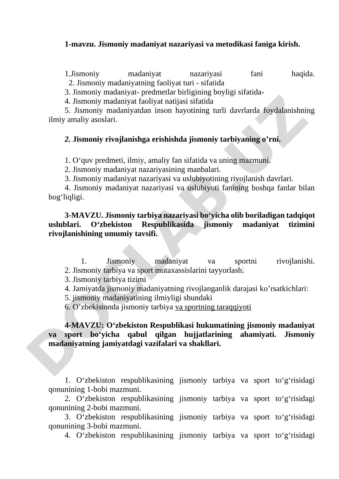 Jismoniy madaniyat nazariyasi va metodikasi faniga kirish