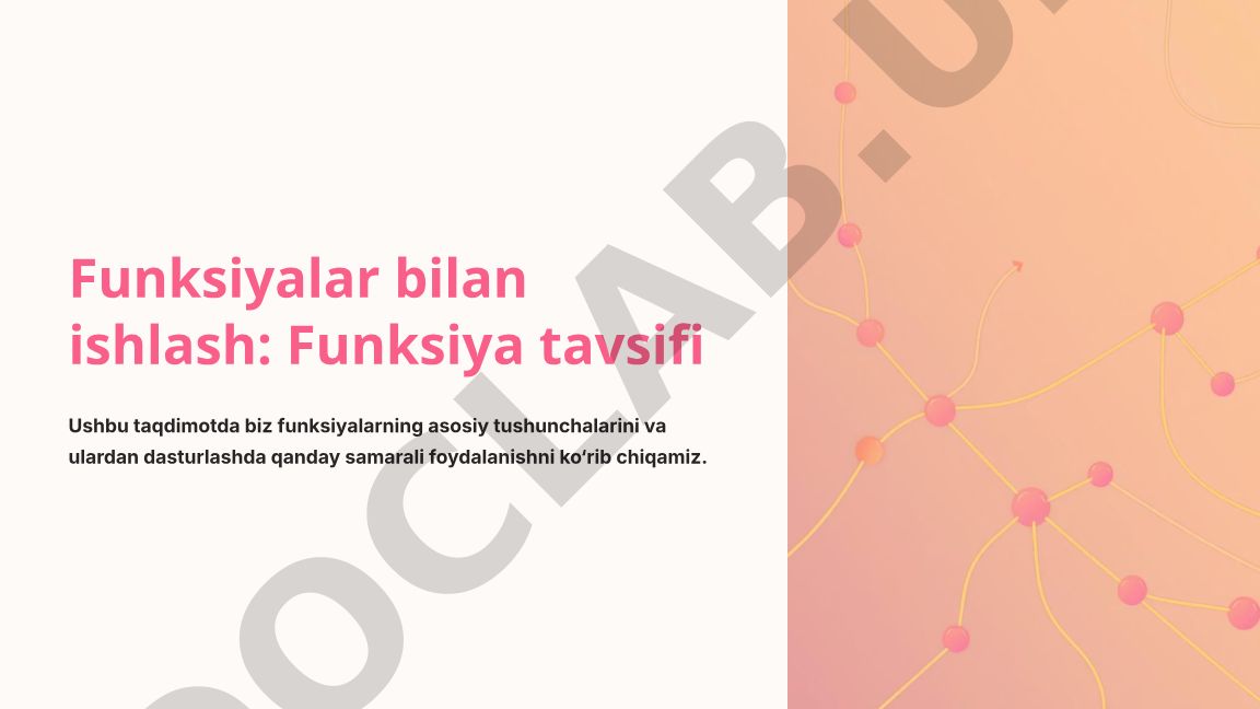 Funksiyalar bilan ishlash: asosiy tushunchalar va dasturlashda foydalanish