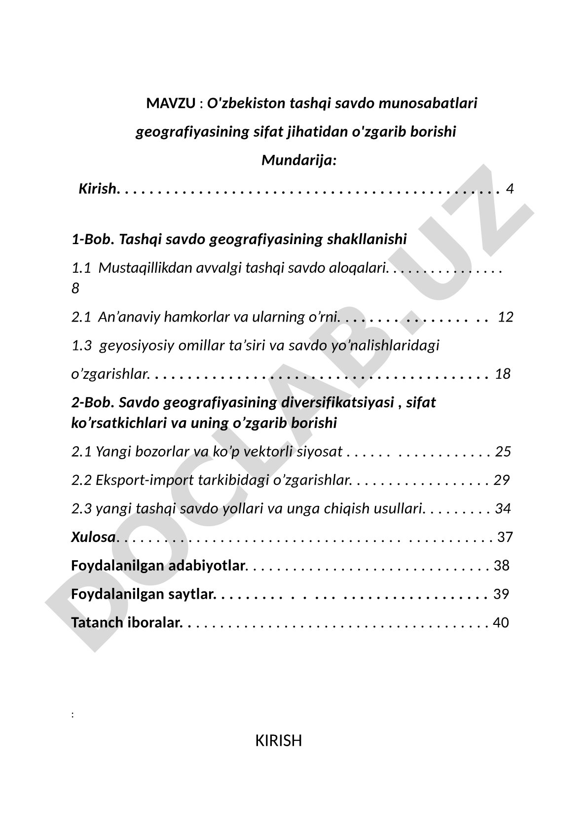 O'zbekiston tashqi savdo munosabatlari geografiyasining sifat jihatidan o'zgarib borishi