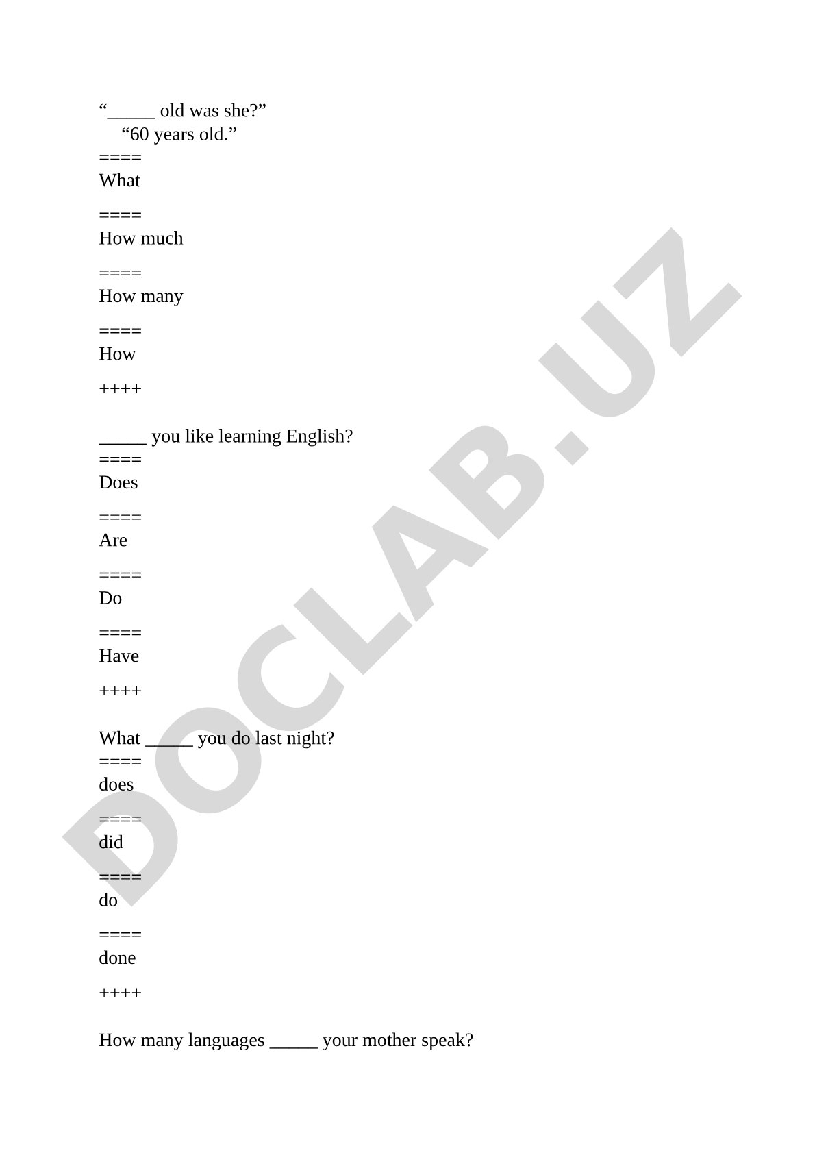 English Grammar Multiple Choice Questions