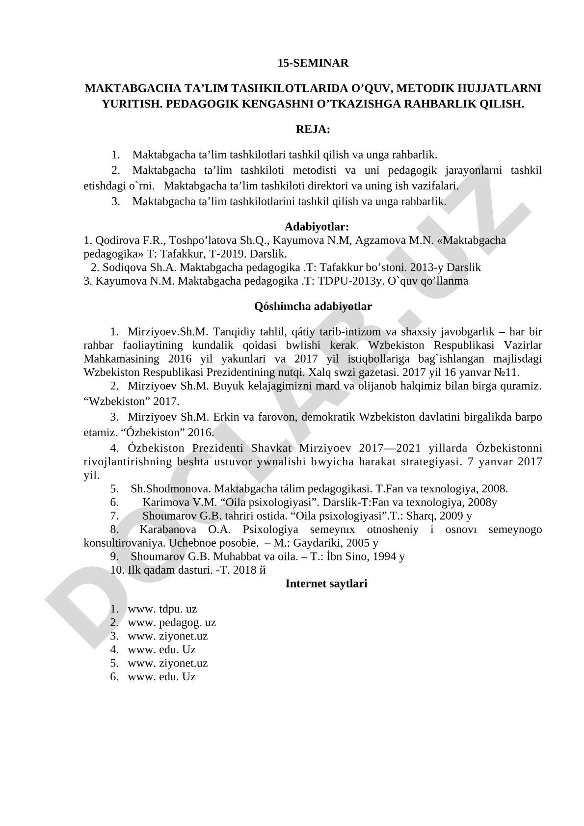 Maktabgacha ta’lim tashkilotlarida o‘quv-metodik ishlar yuritish va pedagogik kengash