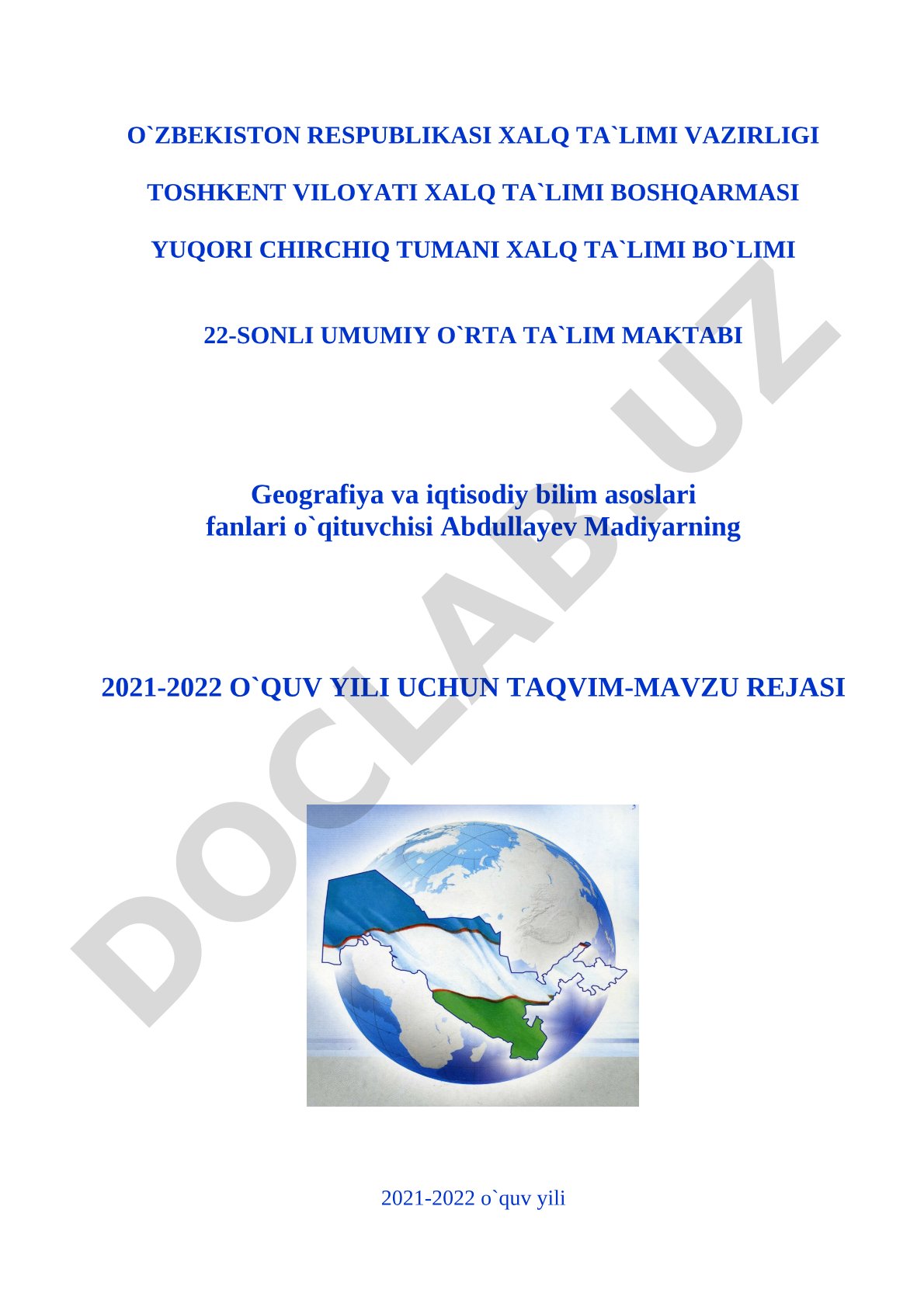 Geografiya va iqtisodiy bilim asoslari taqvim-mavzu rejasi