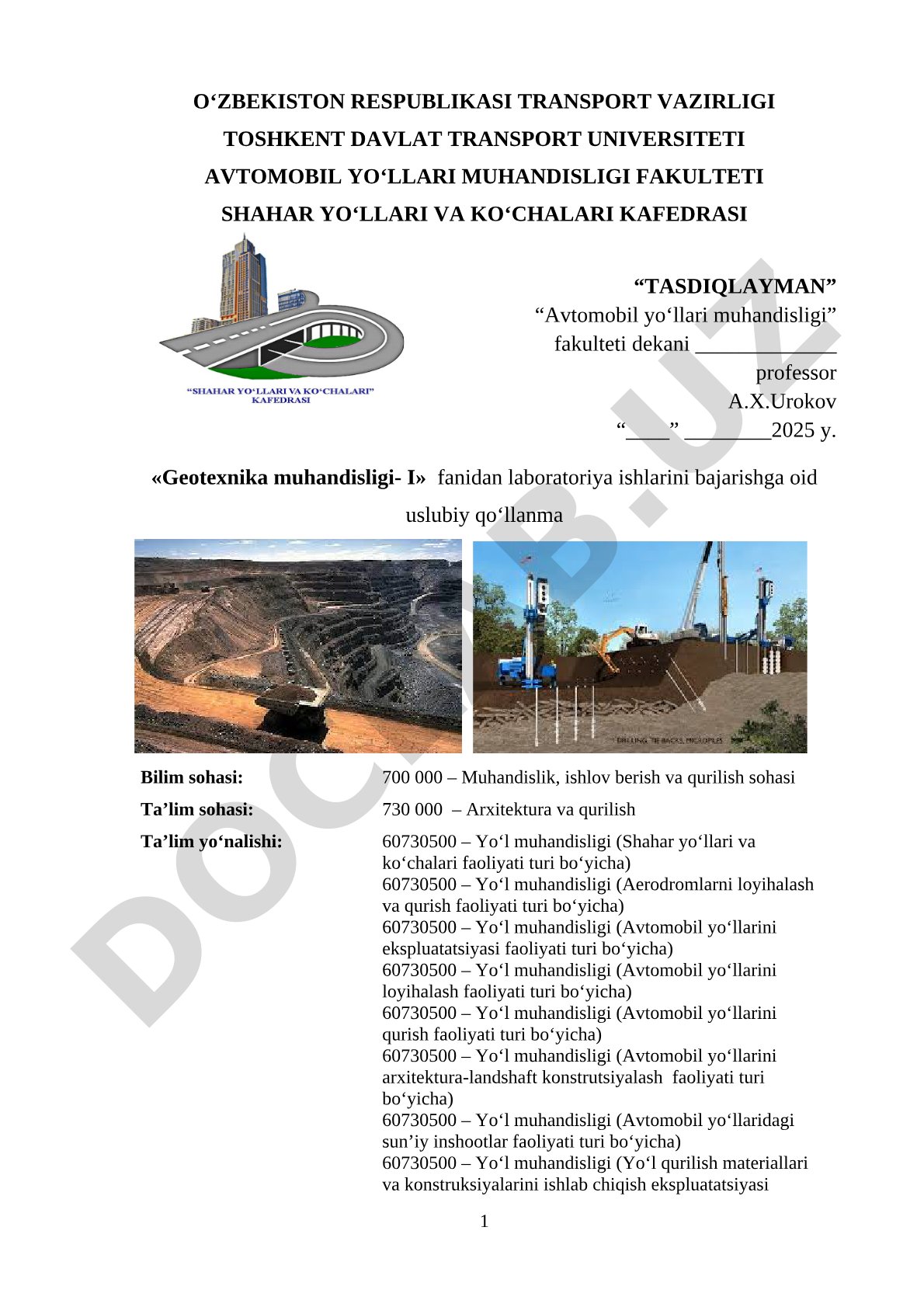Geotexnika muhandisligi- I fanidan laboratoriya ishlari
