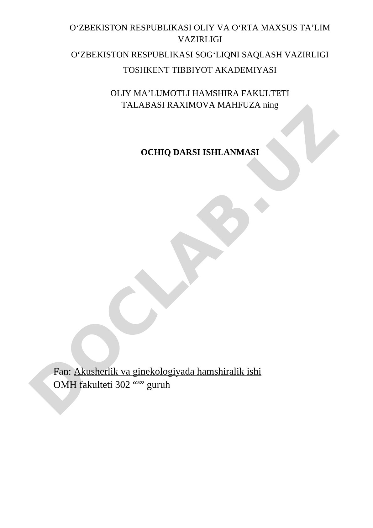 Reproduktiv yoshidagi ayollar bilan ishlash tartibi