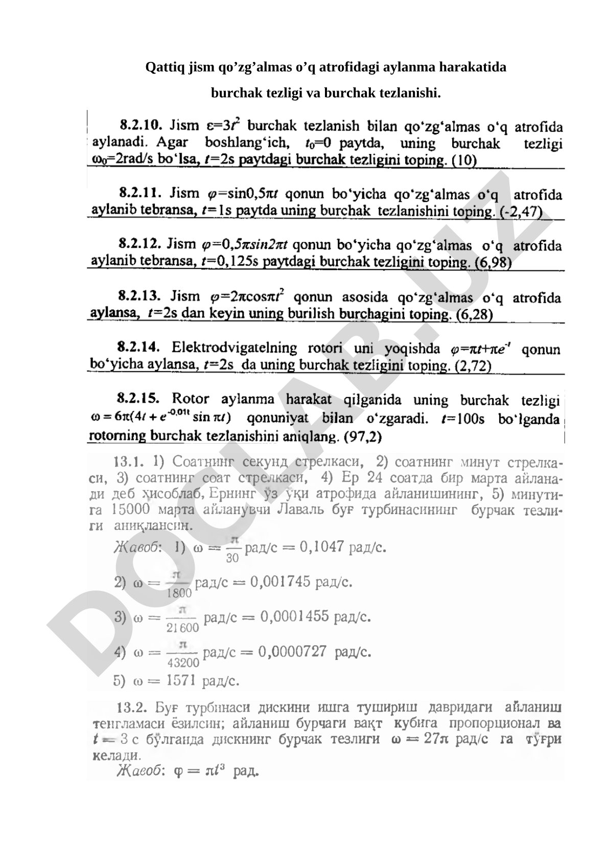 Qattiq jism qo'zg'almas o'q atrofidagi aylanma harakatida burchak tezligi va burchak tezlanishi