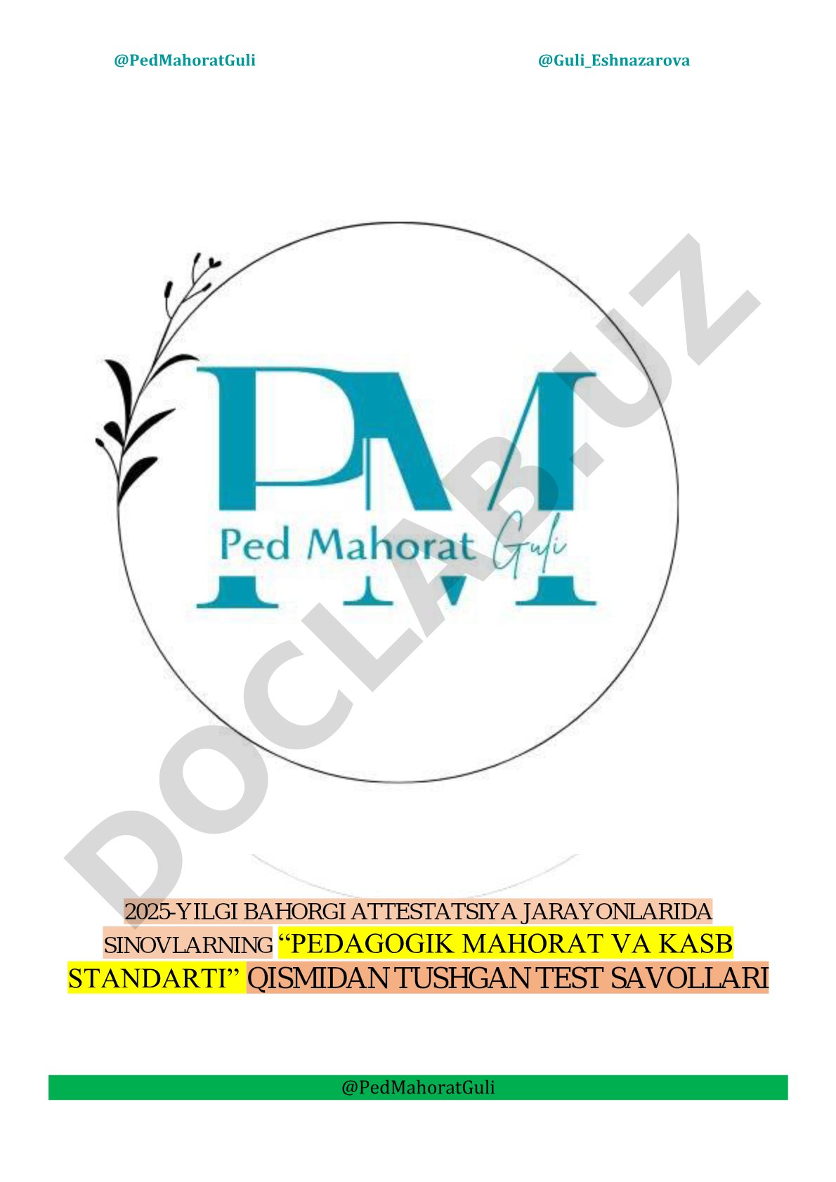 Pedagogik mahorat va kasb standarti attestatsiya test savollari