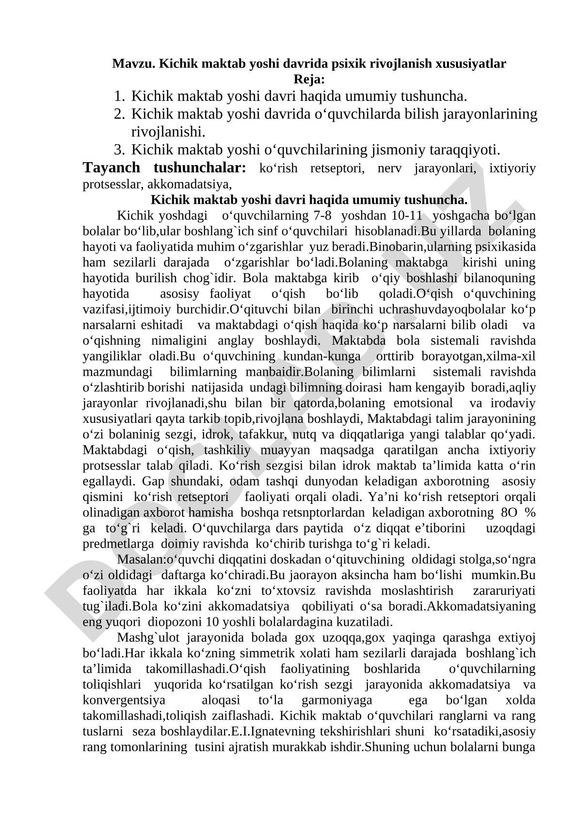 Kichik maktab yoshi davrida psixik rivojlanish xususiyatlar