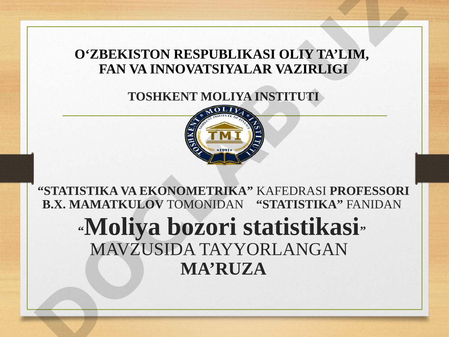 Moliya bozori statistikasi
