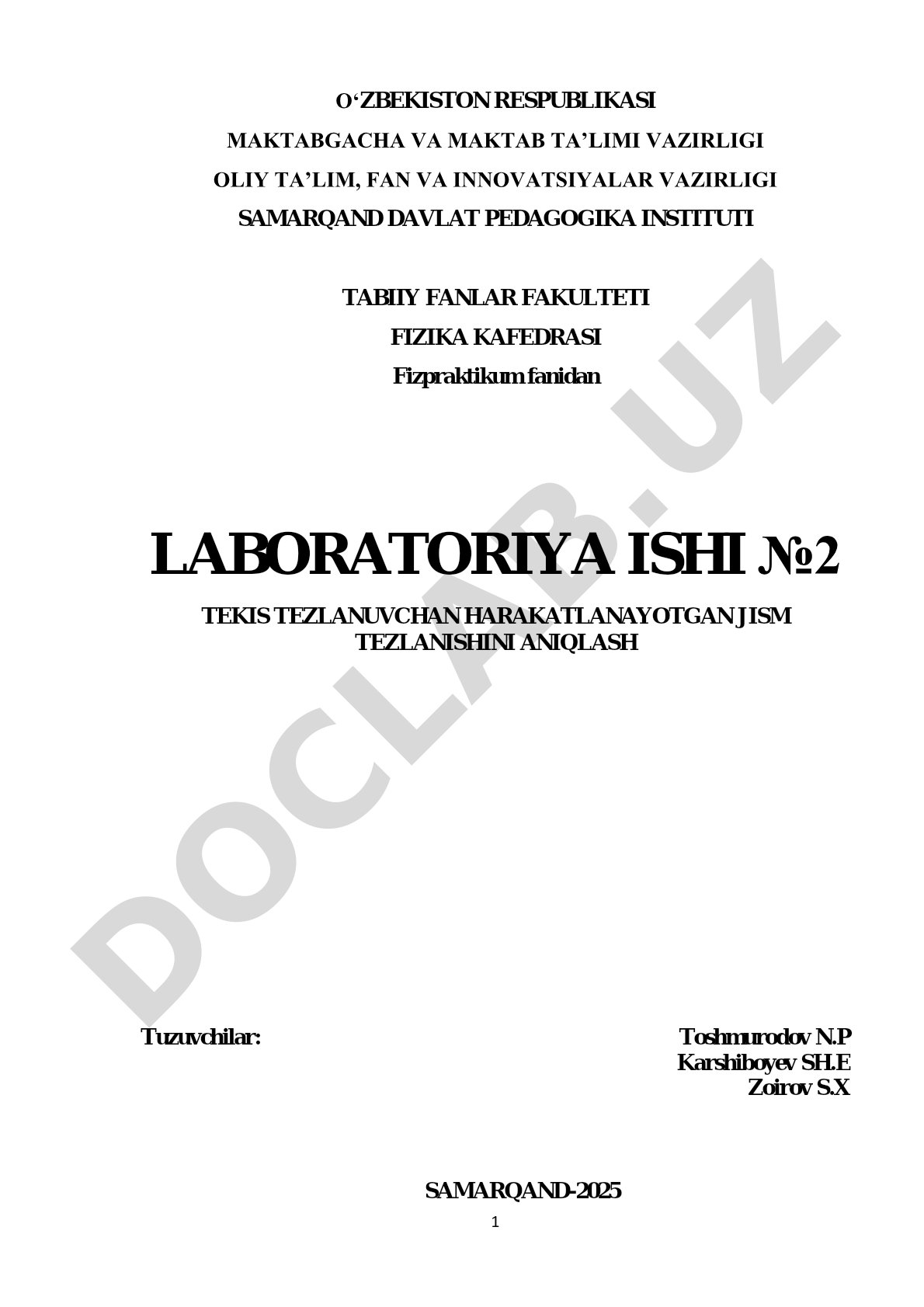Tekis tezlanuvchan harakatlanayotgan jism tezlanishini aniqlash