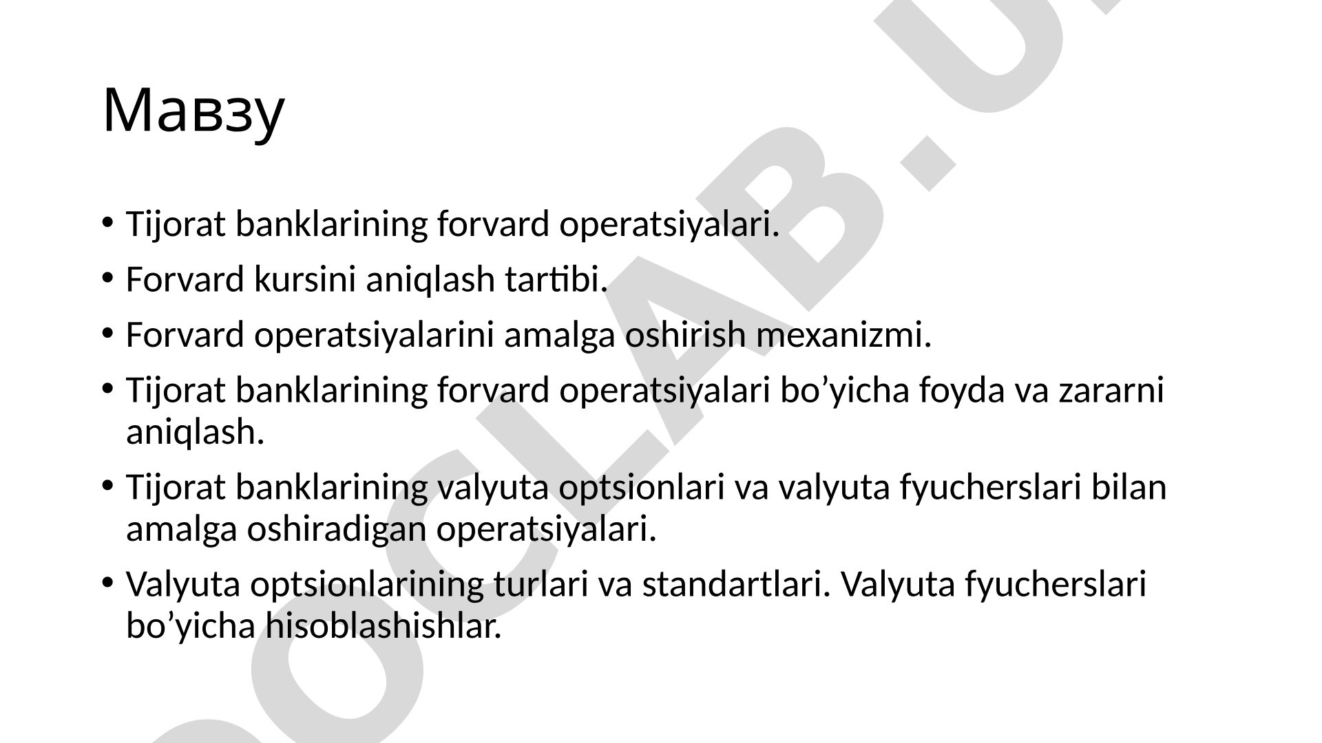 Tijorat banklarining forvard operatsiyalari