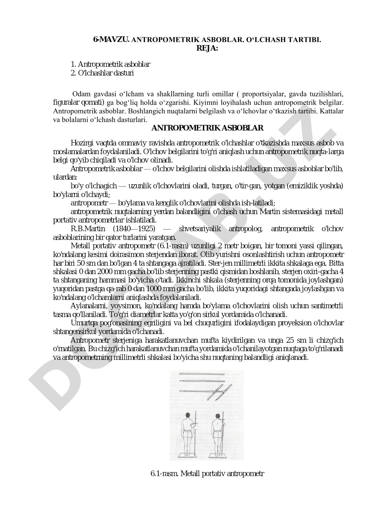 Antropometrik asboblar. Oʻlchash tartibi