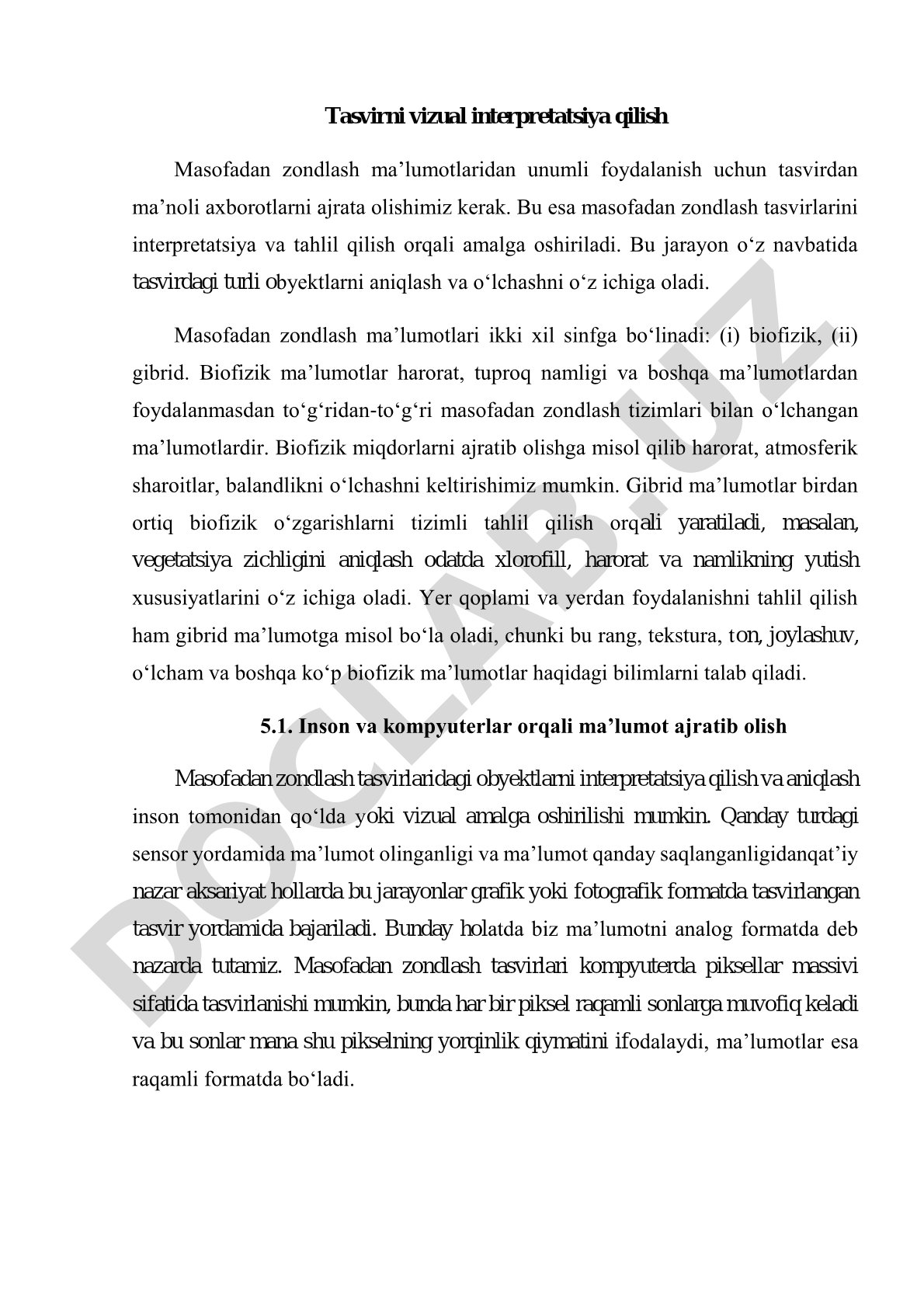 Masofadan zondlash ma'lumotlarini vizual interpretatsiya qilish