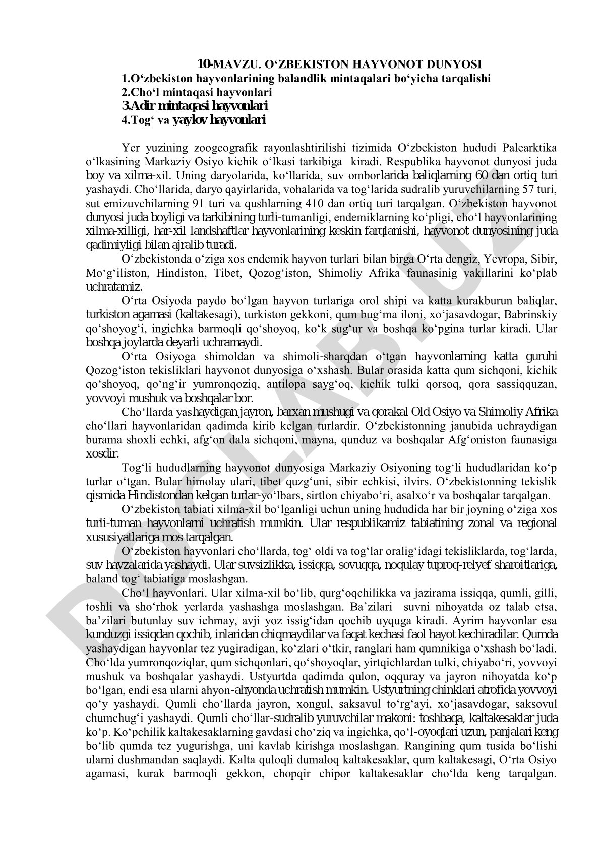 O‘ZBEKISTON HAYVONOT DUNYOSI