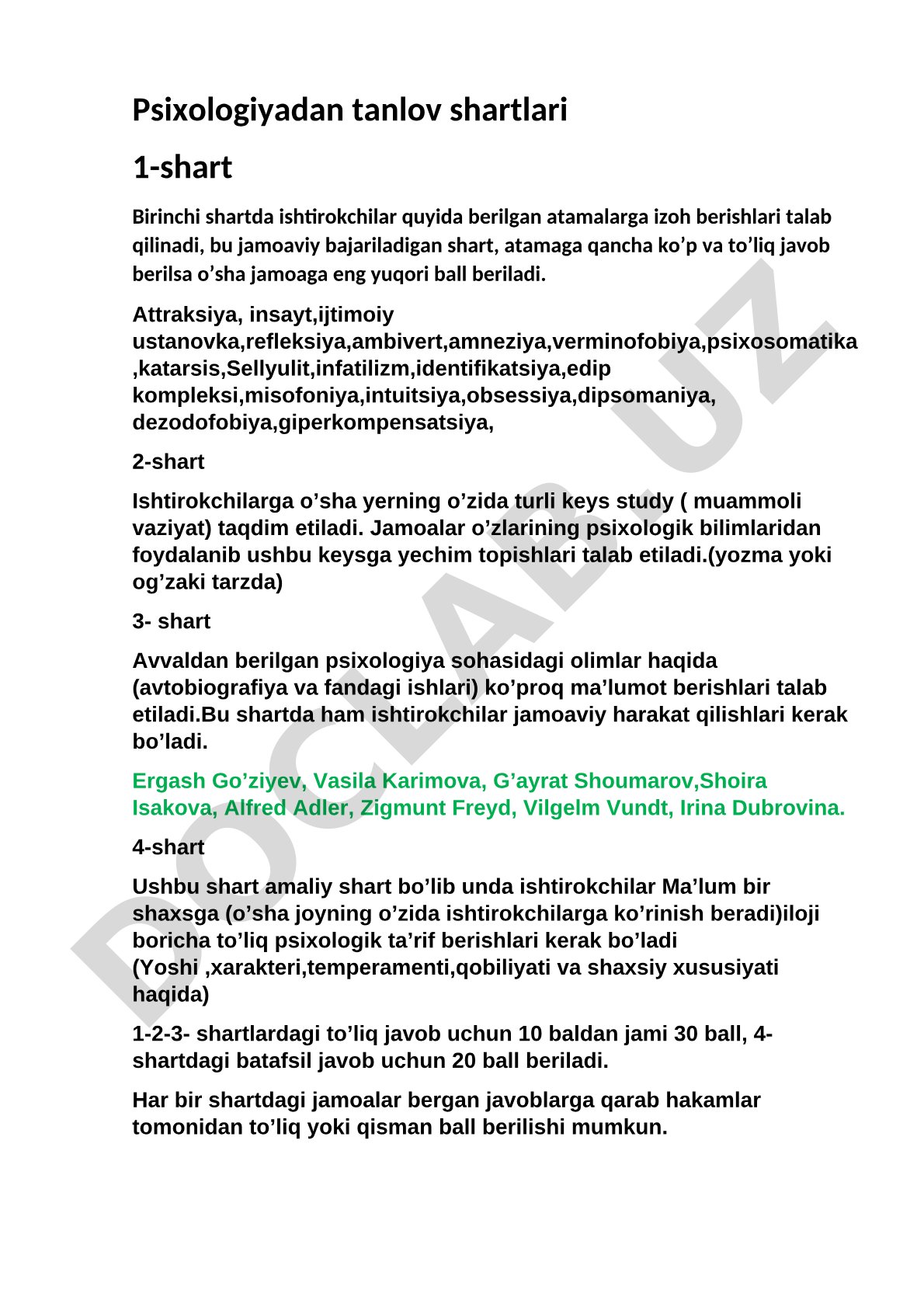 Tanlovda psixologik atamalar, keys-stadi, olimlar va amaliy topshiriq