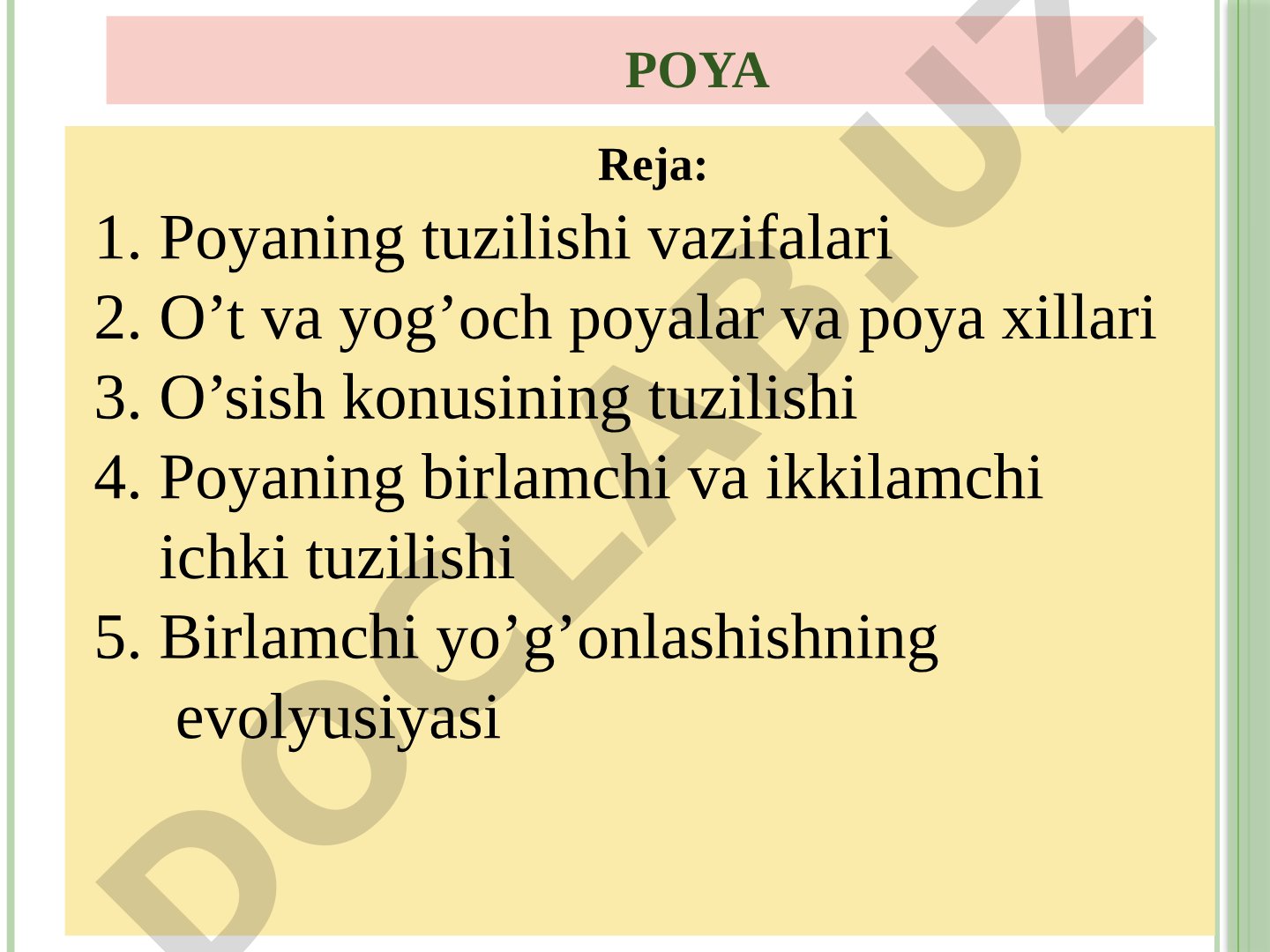 Poyaning tuzilishi va vazifalari