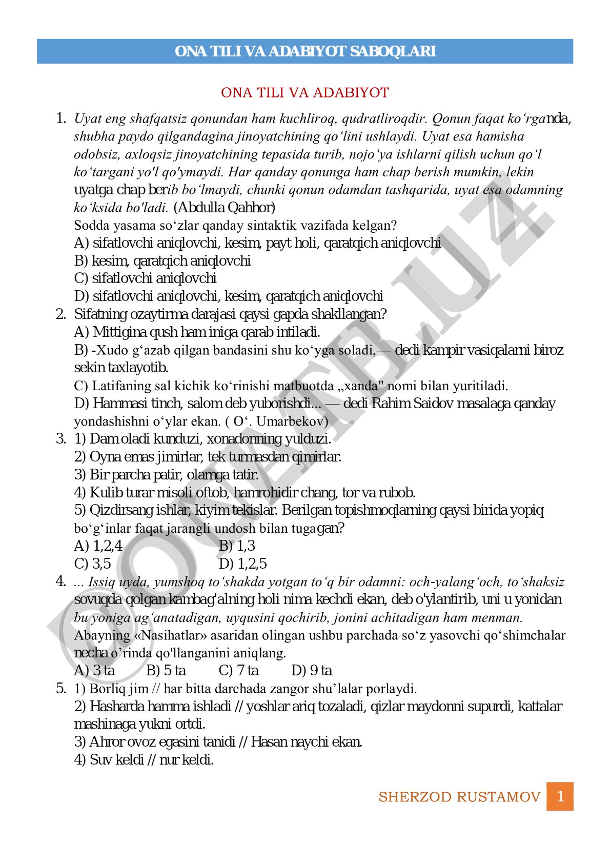 Ona tili va adabiyot saboqlari