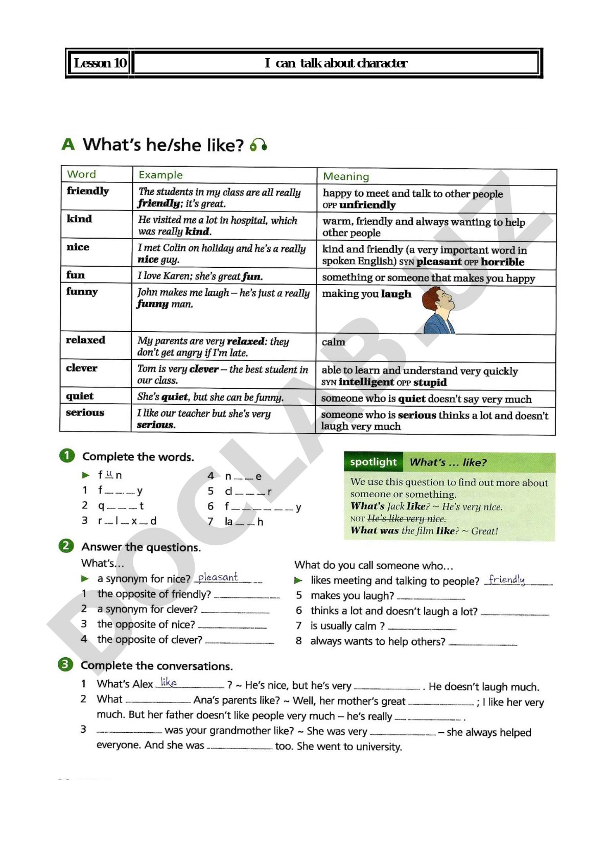 Synonyms and antonyms describing character