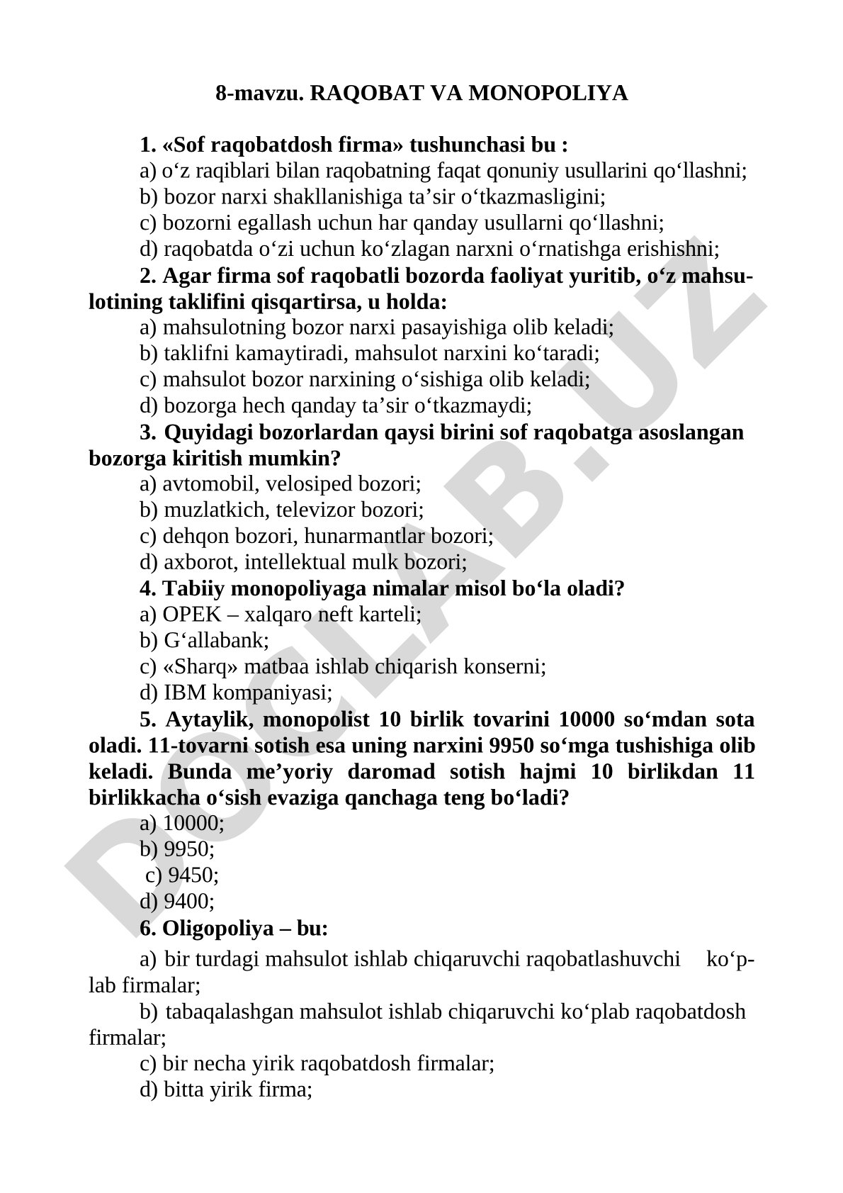 RAQOBAT VA MONOPOLIYA