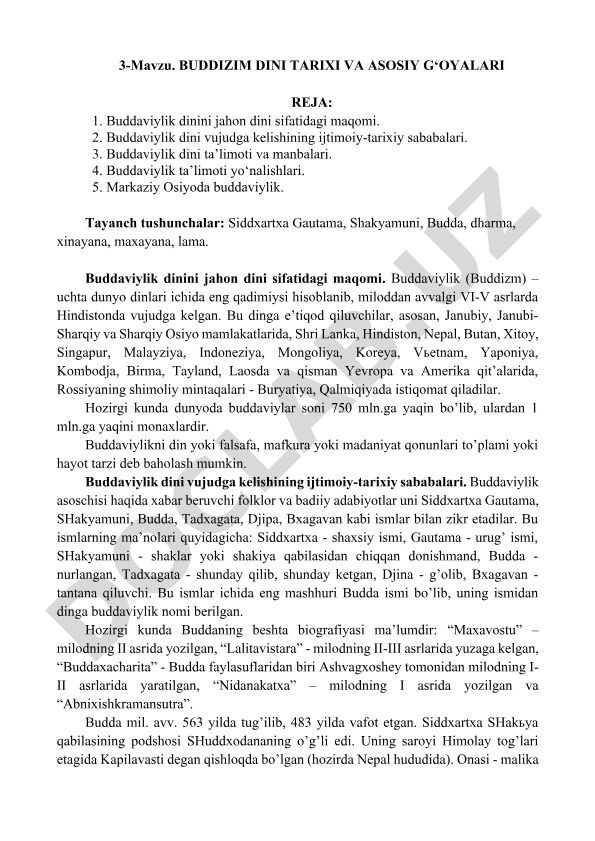Buddizm dini tarixi va asosiy g'oyalari