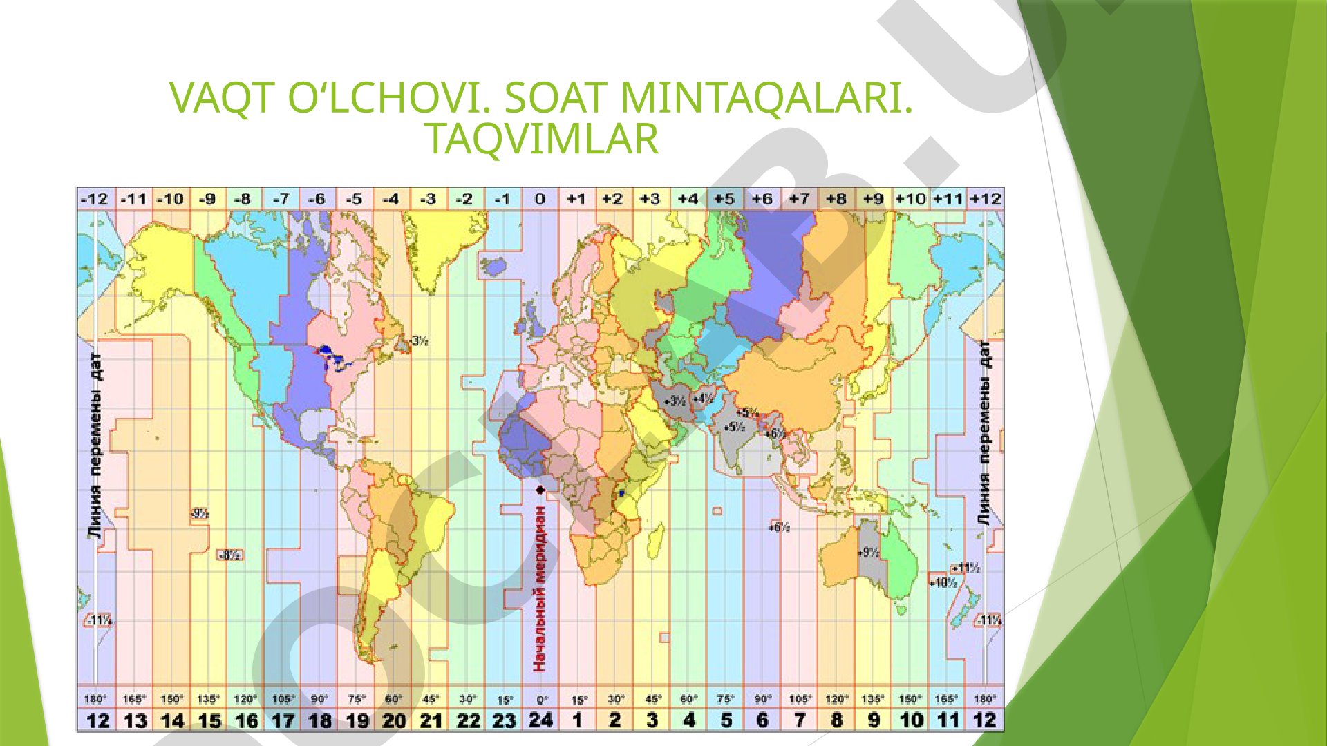 Vaqt o‘lchovi, soat mintaqalari va taqvimlar