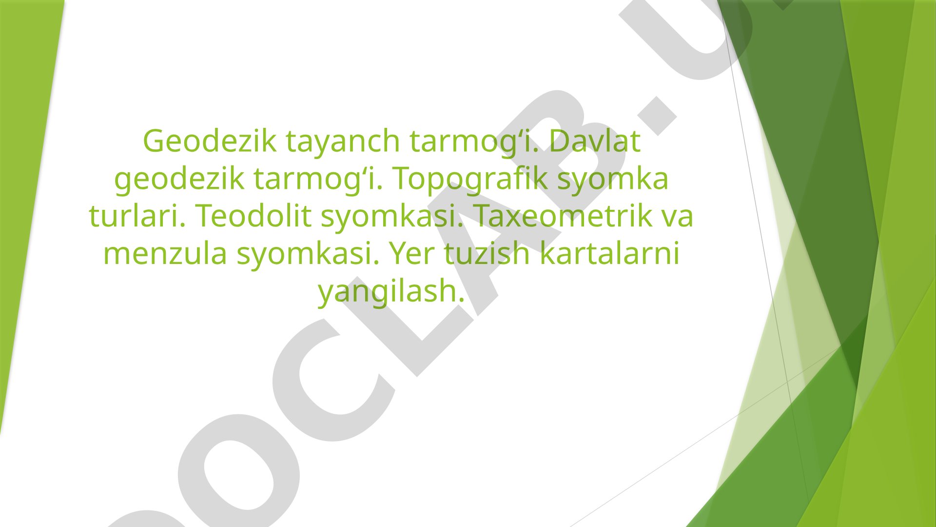 Geodezik tayanch tarmog'i va topografik syomka turlari