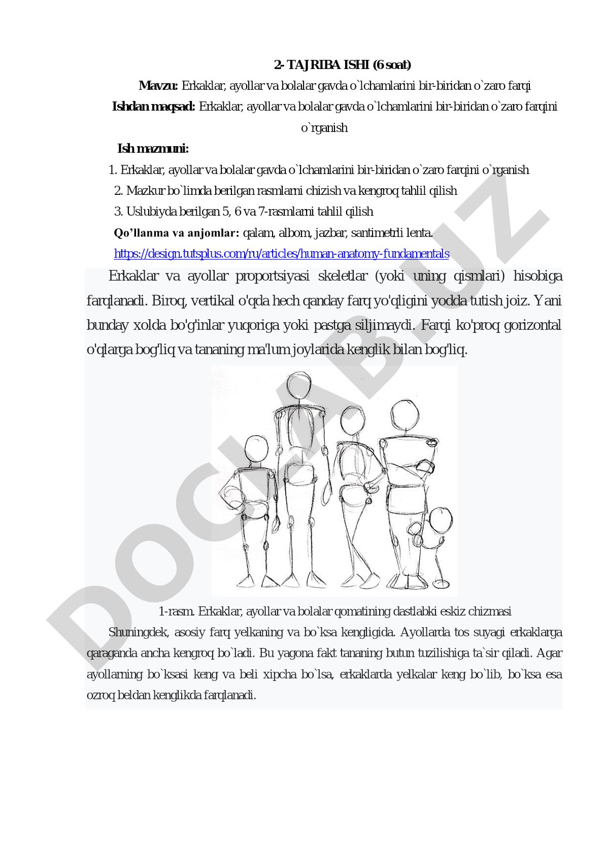 Erkaklar, ayollar va bolalar gavda o`lchamlarini bir-biridan o`zaro farqi