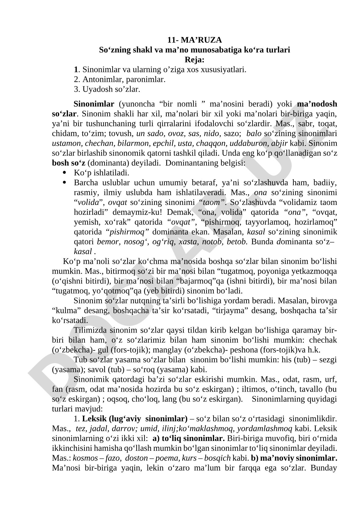 So‘zning shakl va ma’no munosabatiga ko‘ra turlari