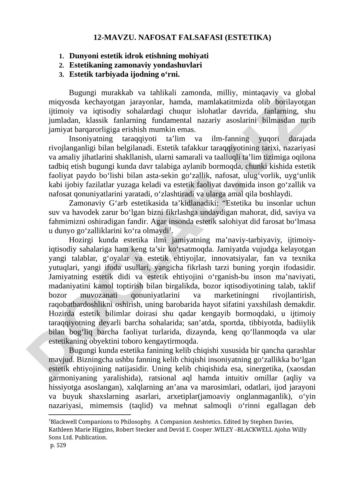 12-MAVZU. NAFOSAT FALSAFASI (ESTETIKA)