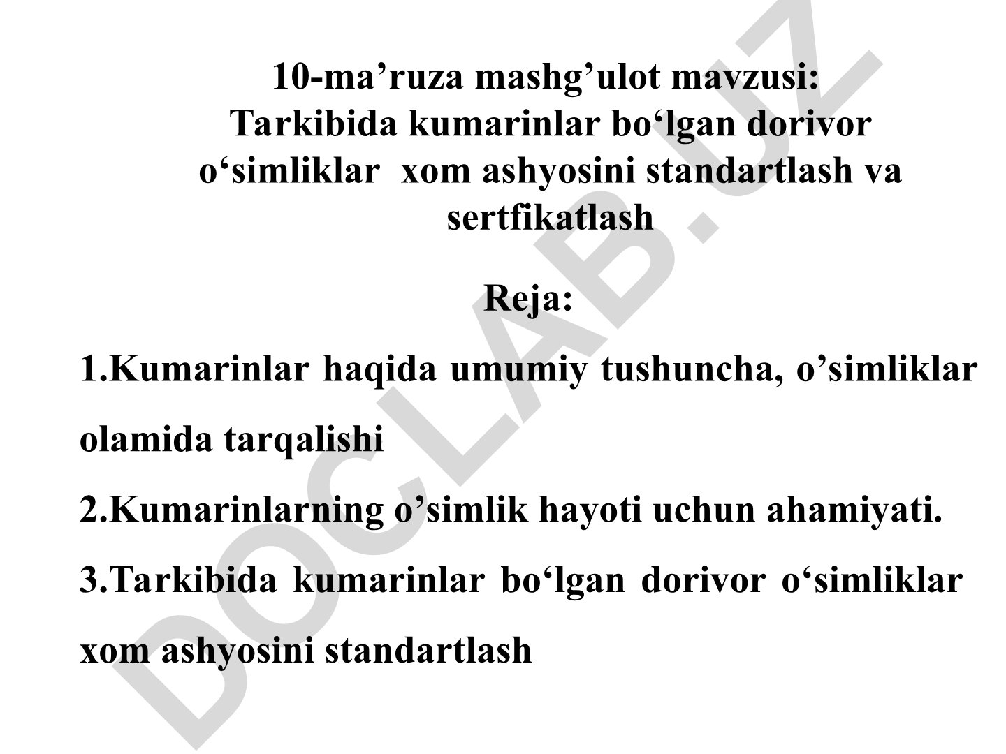 Tarkibida kumarinlar bo‘lgan dorivor o‘simliklar xom ashyosini standartlash va sertifikatlash