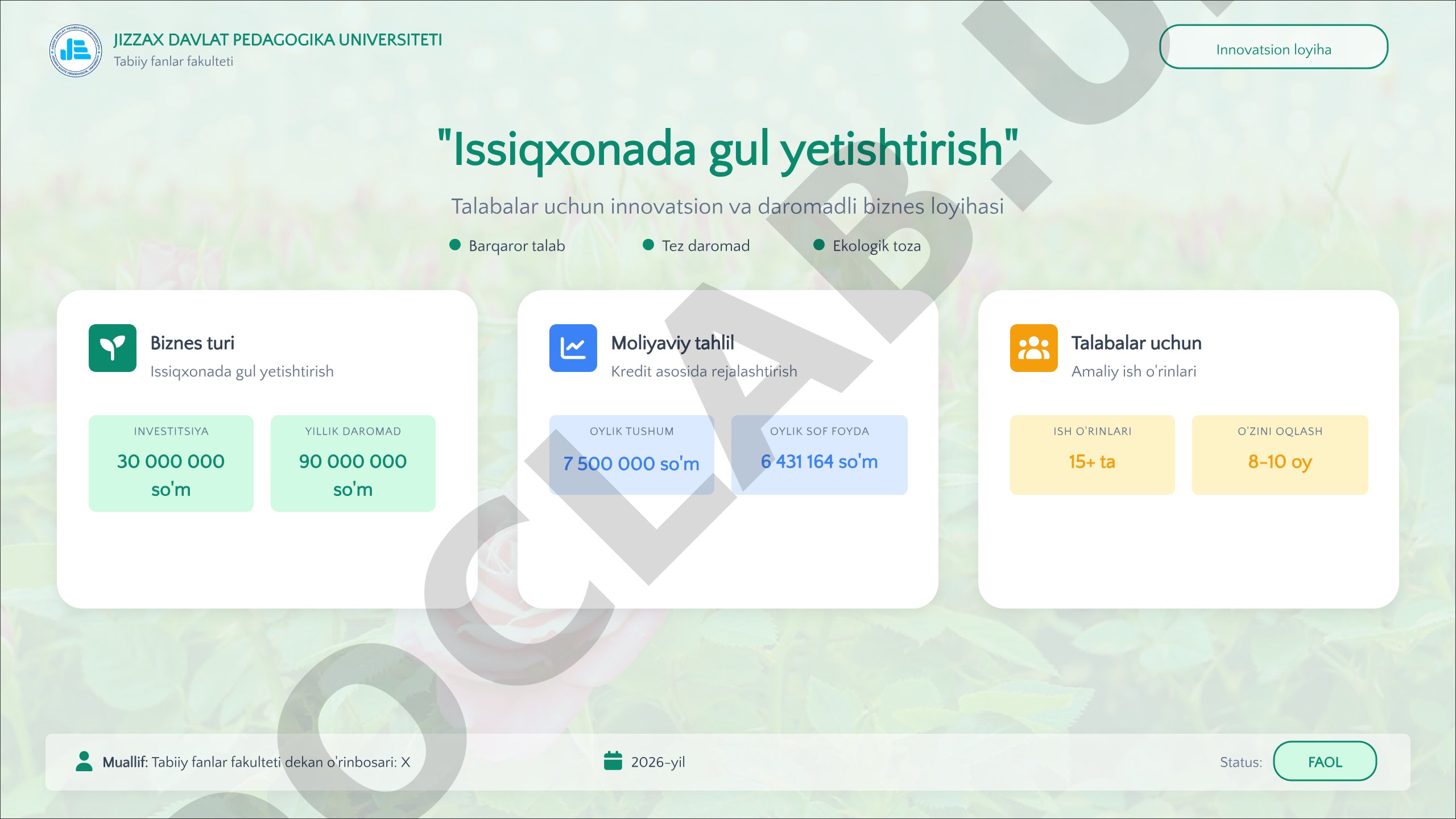 Issiqxonada gul yetishtirish
