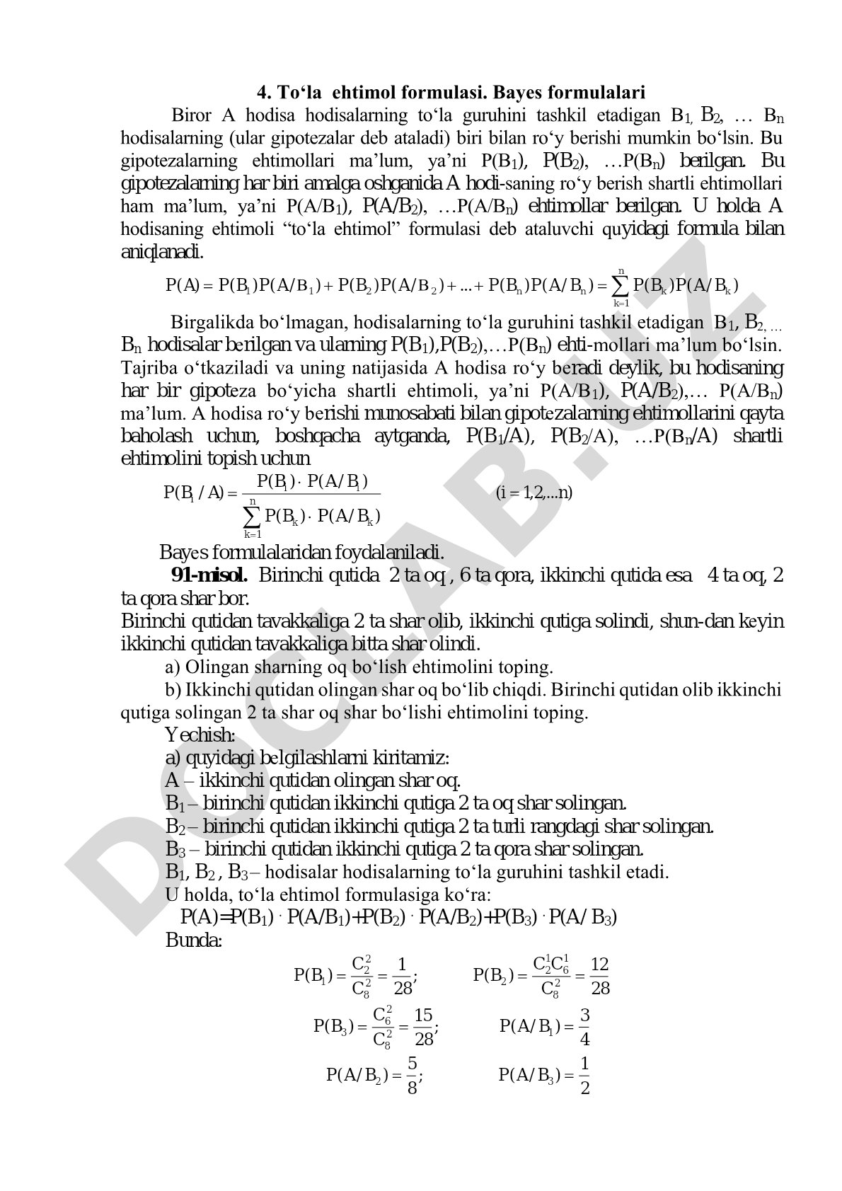 To‘la ehtimol formulasi. Bayes formulalari
