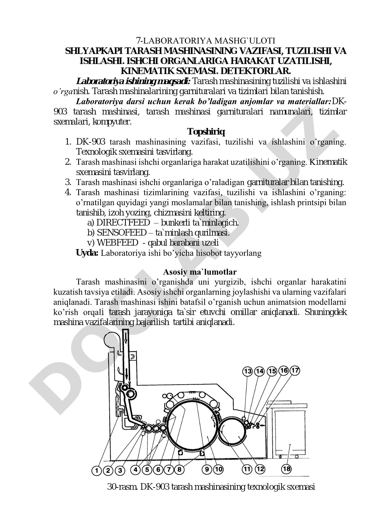 Shlyapkapi tarash mashinasining vazifasi, tuzilishi va ishlashi