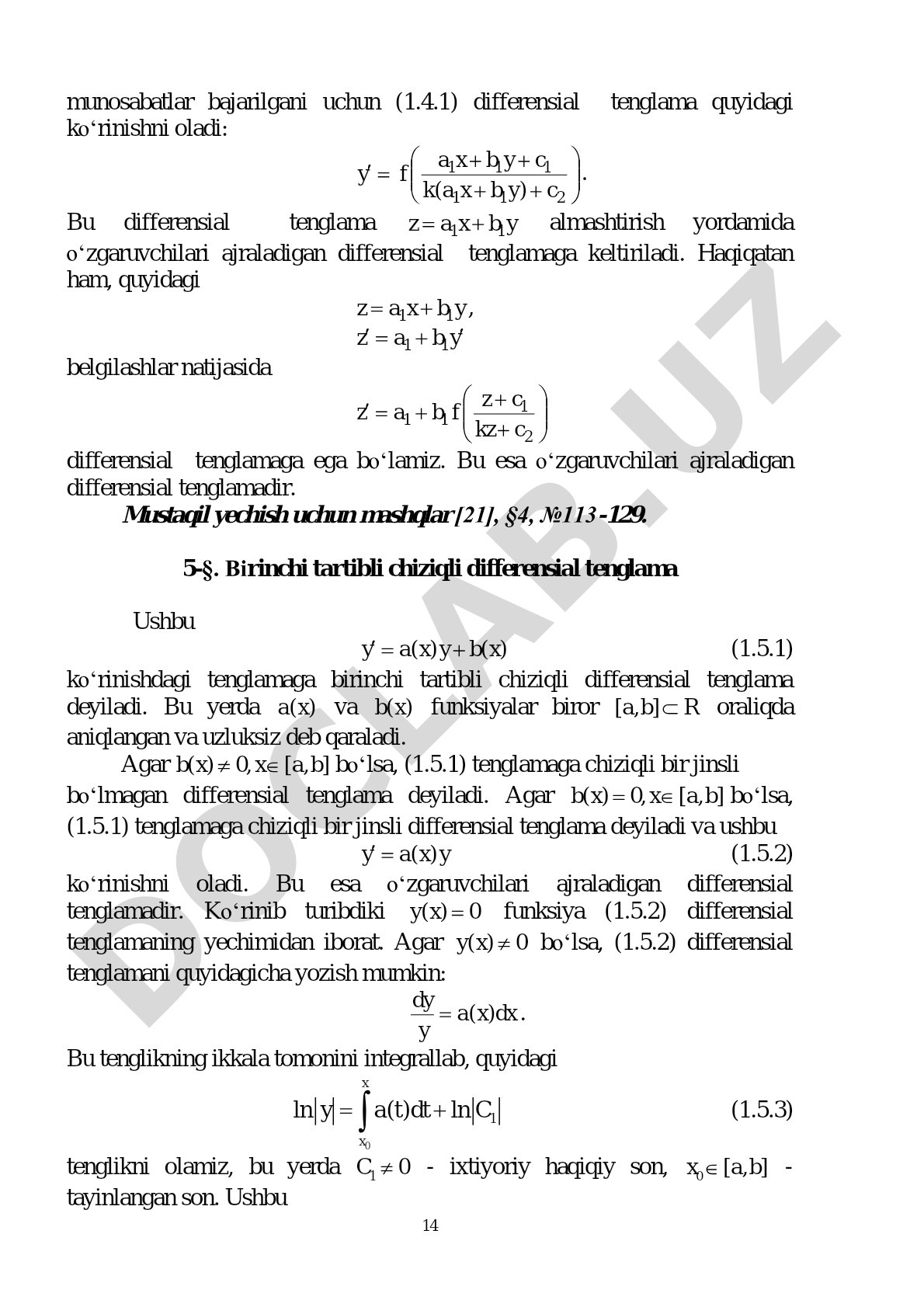 Birinchi tartibli chiziqli differensial tenglama