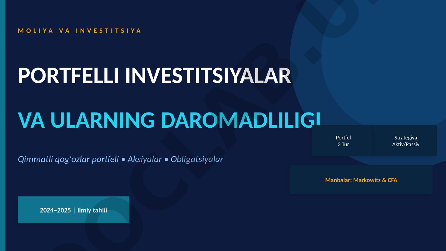 Moliya va investitsiya portfelli investitsiyalar va ularning daromadliligi