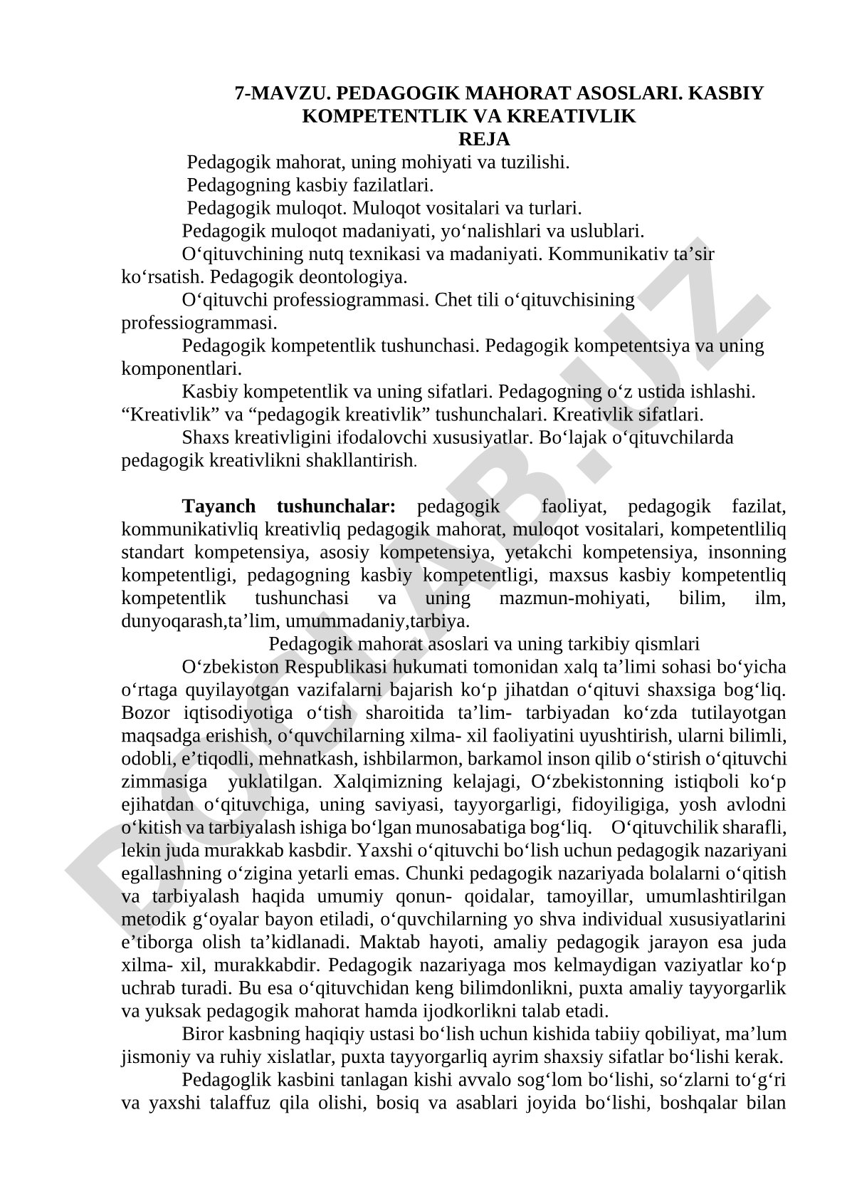 Pedagogik mahorat asoslari. Kasbiy kompetentlik va kreativlik