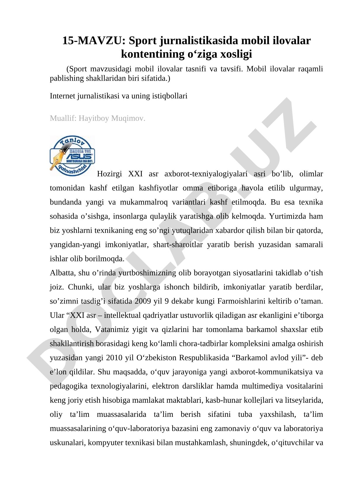 Sport jurnalistikasida mobil ilovalar kontentining o‘ziga xosligi