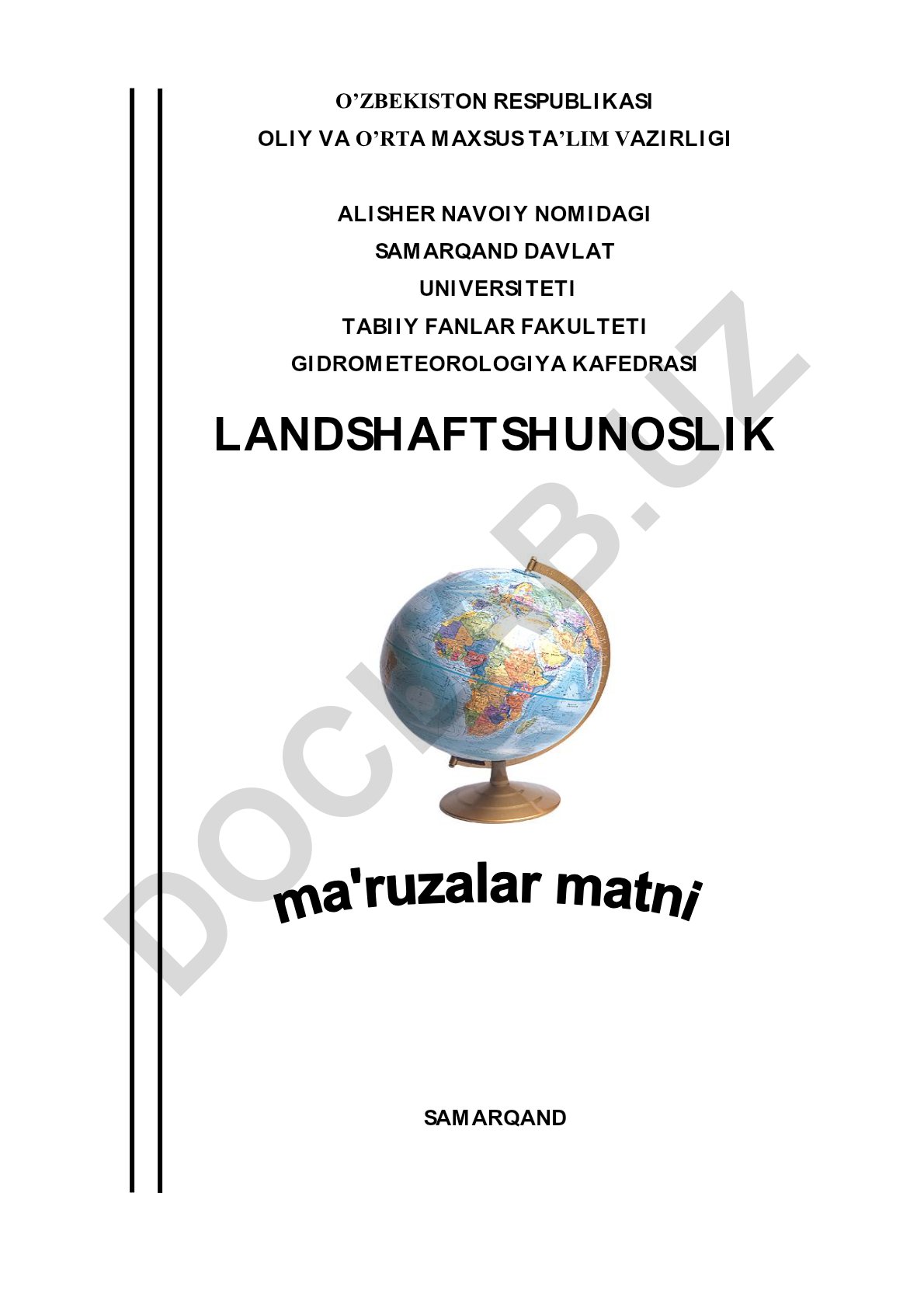 Landshaftshunoslik fanining ma'ruzalar matni