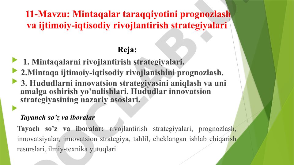 Mintaqalar taraqqiyotini prognozlash va ijtimoiy-iqtisodiy rivojlantirish strategiyalari