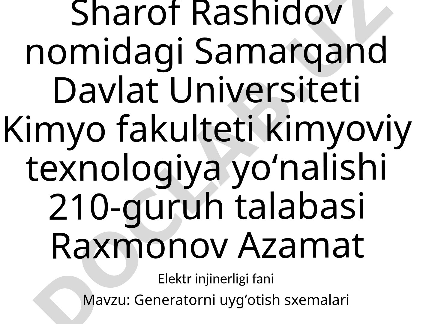 Generatorni uygʻotish sxemalari
