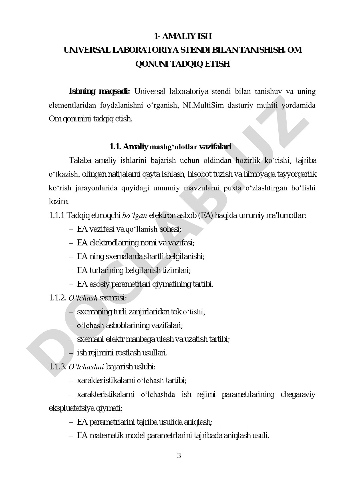 Universal laboratoriya stendi bilan tanishish va Om qonunini tadqiq etish