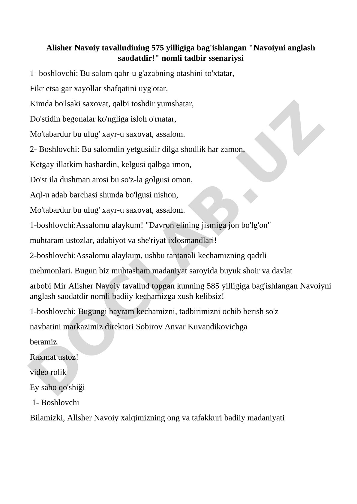 Navoiyni anglash saodatdir!