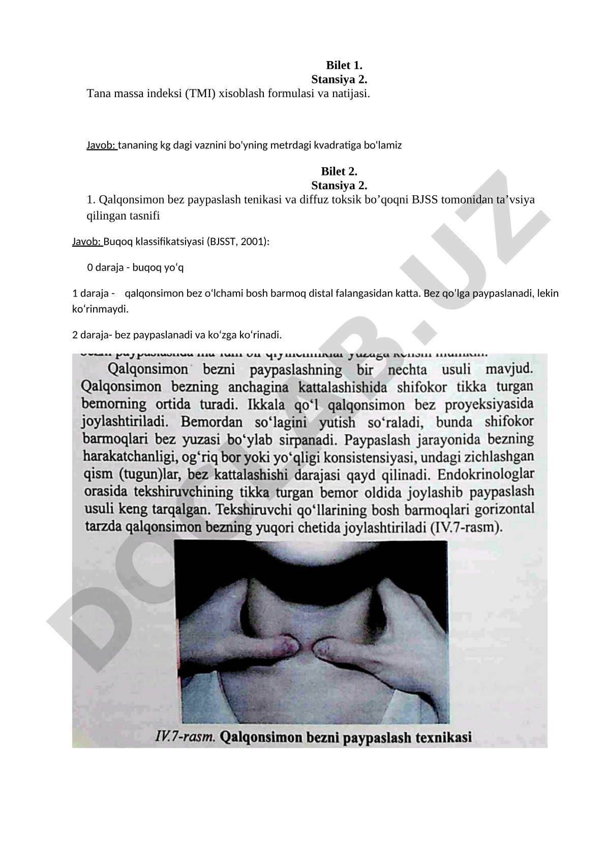 Tana massa indeksi va qalqonsimon bez paypaslash texnikasi