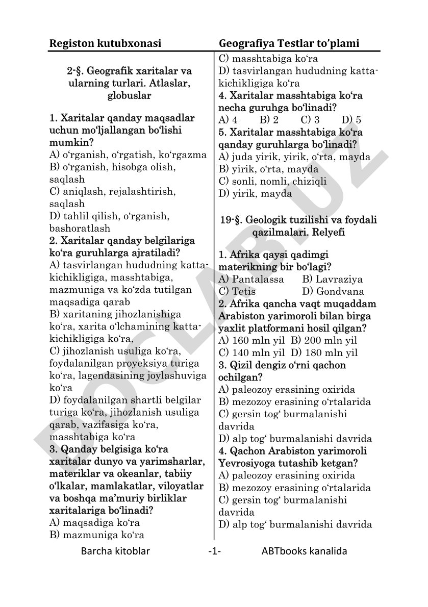 Geografik xaritalar va ularning turlari. Atlaslar, globuslar